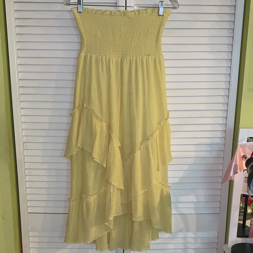 LIFE vintage, boho, Yellow Ruffled Maxi Skirt or midi dress small